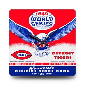 Vintage Detroit Tigers Cincinnati Reds Wall Clock, Baseball Decor, 1940 World Series Program Cover, Fan Gift, Sports Memorabilia, Unique