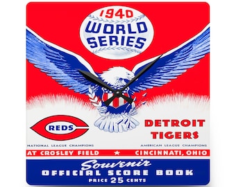 Vintage Detroit Tigers Cincinnati Reds Wall Clock, Baseball Decor, 1940 World Series Program Cover, Fan Gift, Sports Memorabilia, Unique