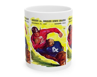 Vintage Oregon State College Football Program Ceramic Mug, Gift for Football Fans, Ducks Memorabilia, 1947 Sports Collectible, Oregon State