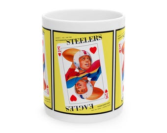 Football Ceramic Mug, 1950 Pittsburgh Steelers Philadelphia Eagles Fan Gift, Sports Coffee Cup, Vintage 1950 Design, Football Team Rivalry