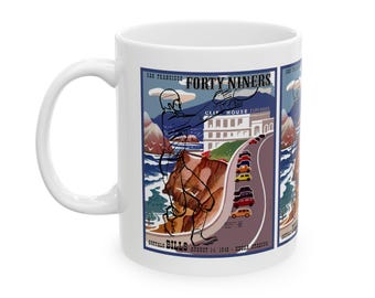 Vintage San Francisco 49ers Ceramic Mug, 1949 Football Program Cover, Buffalo Bills Cup, Sports Fan Gift, Coffee Mug, Tea Cup
