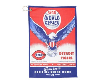 Retro Sports Golf Towels, Detroit Tigers-Cincinnati Reds Baseball World Series 1940, Vintage Golf Gift, Golf Accessories, Athlete