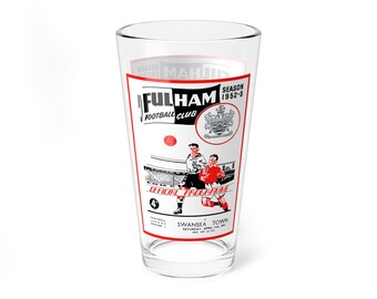 Mixing Glass, 16oz - Vintage Fulham Football Club Swansea Town English Football Program Cover, Gift for Soccer Fans, Home Bar Decor, Sports