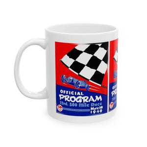 Vintage 1949 Indianapolis 500 Racing Program Ceramic Mug, Retro Motorsport Coffee Cup, Indy 500 Fan Gift, Racing Enthusiast, Coffee Lover,