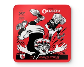 1964 Vintage San Diego Chargers - Houston Oilers Football Program Cover - Corkwood Coaster Set