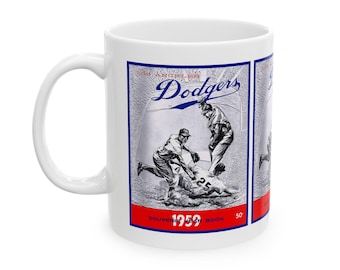 Ceramic Mug, 1959 Baseball Dodgers Yearbook Design, Sports Fan Gift, Baseball Lover Cup, Vintage Yearbook Theme Mug, Baseball Memorabilia