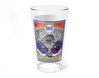 Mixing Glass, 16oz - 2024 Baseball World Series - Dodgers - Yankees, Sports Fan Gift, Baseball Game Day Cup, Barware Decor, Team Spirit