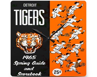 1965 Vintage Detroit Tigers Baseball Spring Guide Scorecard Cover - Acrylic Wall Clock