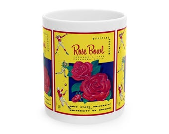 Football Ceramic Mug, Ohio State vs Oregon, 1958 Rose Bowl Game Memorabilia Gift, Sports Fan Coffee Cup, Vintage Sports Collectible, Game