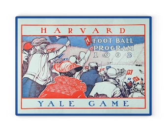 Vintage 1903 Harvard-Yale Football Glass Cutting Board - Sports Fan Kitchen Decor, Game Day Party Host Gift, College Football Fanatics Gift,