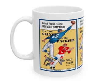 Vintage Football Ceramic Mug, 1962 Green Bay Packers-New York Giants Memorabilia, Sports Fan Cup, Retro Football Lover Gift, Coffee Mug, Tea