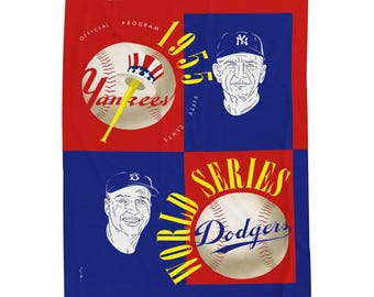 Throw Blanket 1955 Baseball World Series Dodgers Yankees Fan Gift, Stadium Game Night Decor, Cozy Sofa Couch Bedding, Vintage Sports