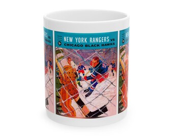 Vintage New York Rangers Hockey Program Ceramic Mug, 11oz 15oz - Gift for Hockey Fans, Retro Sports Decor, NY Rangers Memorabilia, Hockey