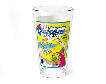 Mixing Glass, 16oz - 1975 Football Birmingham Vulcans-San Antonio Wings, Vintage Sports Barware, Retro Drinking Glass, Gift for Football
