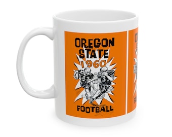 Vintage Football Oregon State Ceramic Mug, Retro Sports Drinkware, 1960s College Football Team Cup, Gift for Sports Fans, Home Office Decor