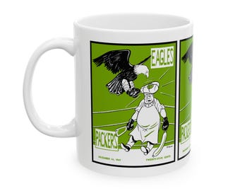 Vintage Green Bay Packers Philadelphia Eagles Football Program Cover Ceramic Mug, Football Sports Fan Gift, Sports Memorabilia Decor, 11oz