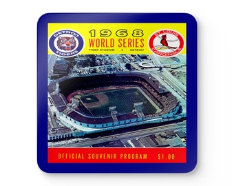 1968 Vintage Detroit Tigers - St. Louis Cardinals World Series Program Cover  - Corkwood Coaster Set