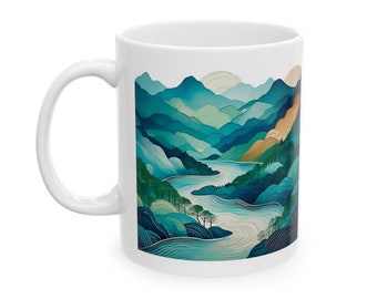 Mountain River Abstract Design - Ceramic Mug, 11oz