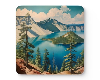Vintage Crater Lake - Corkwood Coaster Set