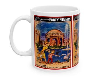 Vintage Football Ceramic Mug, Detroit Lions vs San Francisco 49ers, Retro Sports Fan Gift, Coffee Cup, Thanksgiving Gift, Football