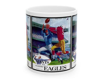 Football Ceramic Mug, 1960 New York Giants Philadelphia Eagles Fan Gift, Sports Coffee Cup, Team Spirit, Game Day Drinkware, Memorabilia