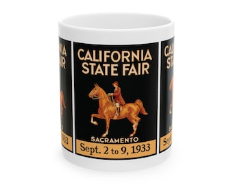 Vintage 1933 California State Fair Ceramic Mug, Retro Travel Souvenir Cup, Gift for History Buffs, 11oz 15oz Coffee Tea Mug, Collectible
