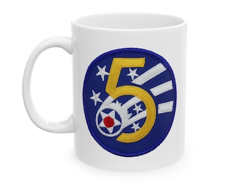 Ceramic Mug - Flight Patch - Army 5th Air Force, Coffee Cup, Tea Mug, Military Gift, Aviation Memorabilia, War Veteran Present, Patriotic