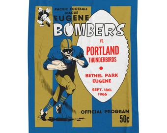 Velveteen Plush Blanket, 1966 Vintage Portland Thunderbirds - Eugene Bombers Football Program Cover, Throw Blanket, Home Decor, Gift Idea,