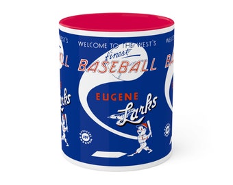 1950 Vintage Eugene Larks - Far West League Baseball Program Cover - Colorful Mugs, 11oz