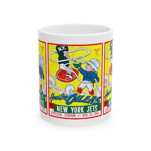 Vintage 1963 New York Jets Football Houston Oilers Ceramic Mug, Sports Fan Gift, Football Memorabilia, Gift for Him, Coffee Cup