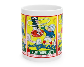 Vintage 1963 New York Jets Football Houston Oilers Ceramic Mug, Sports Fan Gift, Football Memorabilia, Gift for Him, Coffee Cup