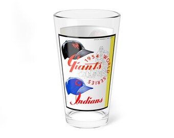Mixing Glass, 16oz - 1954 Baseball World Series New York Giants - Cleveland, Retro Barware, Sports Memorabilia, Gift for Baseball Fans,