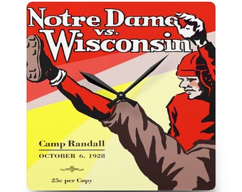 1928 Vintage Wisconsin Badgers - Notre Dame Fighting Irish Football Program Cover - Acrylic Wall Clock