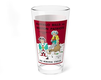 Vintage Football Mixing Glass, 1962 Buffalo Bills-Boston Patriots, Sports Barware, Drinking Glass, Retro Football Fan Gift