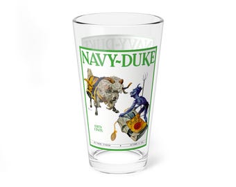 Glass Mixing Glass, 16oz - 1944 Football Duke-Navy, Vintage Sports Fan Drinkware, Retro Baseball Barware, Game Day Tumbler, Team Spirit Gift
