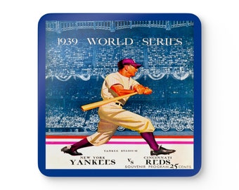 1939 Vintage New York Yankees World Series Program Cover - Corkwood Coaster Set