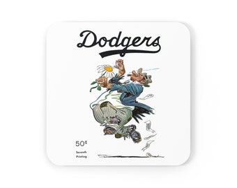 1951 Vintage Brooklyn Dodgers Bum Program Cover - Corkwood Coaster Set