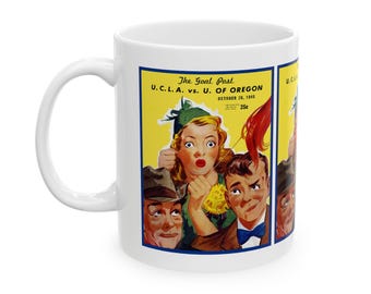 Vintage 1945 Football Oregon UCLA Ceramic Mug, College Sports Fan Cup, Sports Memorabilia Gift, Retro Football Team Mug, Sports Collectible