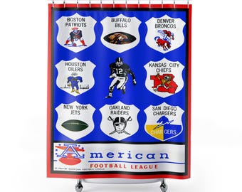 Shower Curtains - 1964 American Football League Vintage Design, Retro Bathroom Decor, Football Fan Gift, Sports Theme Shower Curtain,