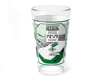 Pint Glass, 16oz - 1934 Indianapolis 500 Racing, Vintage Drinkware for Racing Fans, Retro Barware, Unique Gift for Car Enthusiasts