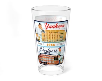 Mixing Glass, 16oz - Vintage 1956 Baseball World Series Brooklyn Dodgers New York Yankees Memorabilia, Cocktail Glass, Barware Gift, Sports