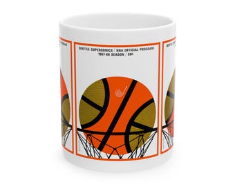 Basketball Seattle SuperSonics Ceramic Mug, Sports Fan Drinkware, Retro 60s Hoops Team Cup, 11oz 15oz Sizes, Vintage Basketball Gift