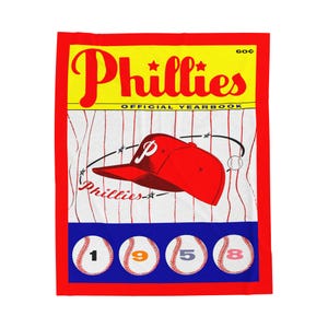 Velveteen Plush Blanket, 1958 Baseball Philadelphia Phillies Yearbook Design, Baseball Fan Gift, Sports Blanket, Bedroom Decor