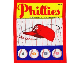 Velveteen Plush Blanket, 1958 Baseball Philadelphia Phillies Yearbook Design, Baseball Fan Gift, Sports Blanket, Bedroom Decor