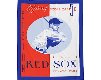 Velveteen Plush Blanket, 1941 Boston Red Sox Baseball Throw, Vintage Sports Bedding, Cozy Baseball Fan Gift, Home Decor Blanket, Bedroom