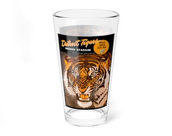 Mixing Glass, 16oz - Vintage 1952 Baseball Detroit Tigers - Briggs Stadium, Gift for Baseball Fans, Sports Barware, Father's Day Gift
