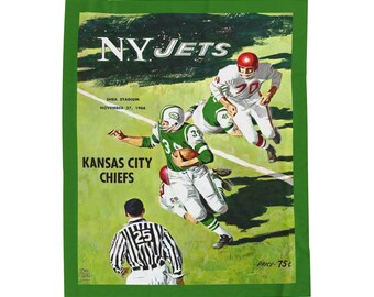 Velveteen Plush Blanket, 1966 New York Jets Football Fleece Throw, Sports Fan Bedding, Football Decor, Gift for Football Fan, Home Decor