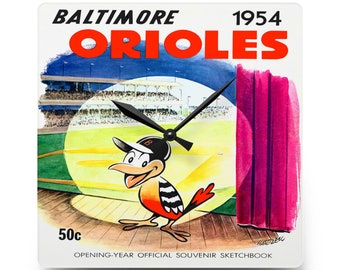 1954 Vintage Baltimore Orioles Baseball Sketchbook Cover - Acrylic Wall Clock