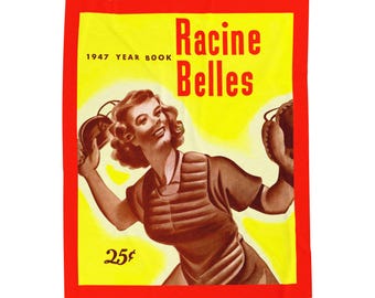 Velveteen Plush Blanket, Racine Belles Baseball Throw, Vintage Sports Fan Gift, 1947 AAGPBL Home Decor, Cozy Sofa Cover, Retro Sports
