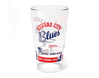 1949 Vintage Kansas City Blues Baseball Scorebook Cover-  Pint Glass, 16oz